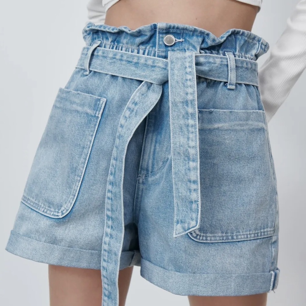 Zara Paperbag Waist Denim Shorts